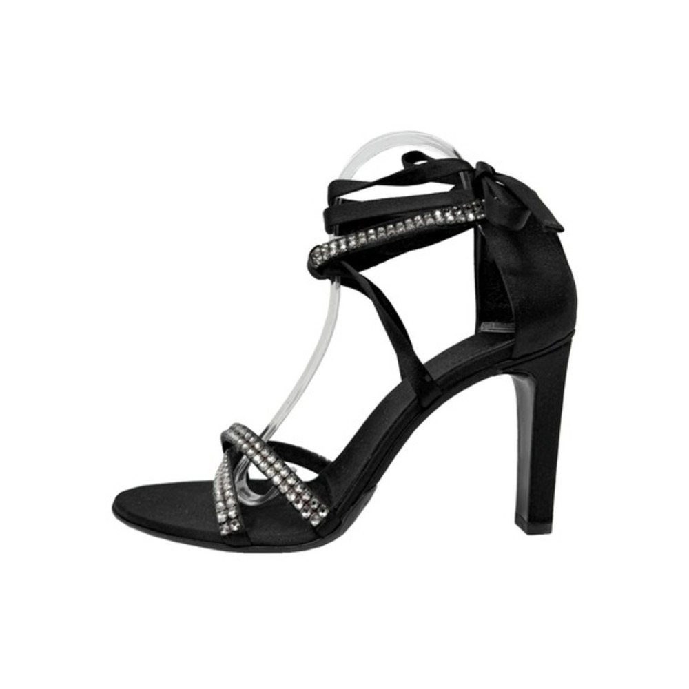 Gucci Black Satin Crystal Heels‎ Strappy Evening Shoes US 8.5